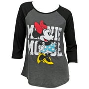 Disney's Minnie Mouse Character Charcoal Heather 3/4 Sleeve Raglan Tee-Medium